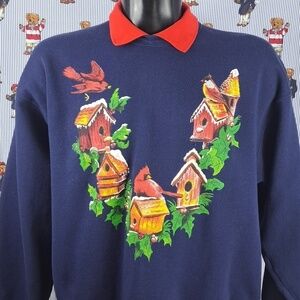 Vintage Women's Cardinals & Birdhouse double collar blue & red XL sweatshirt